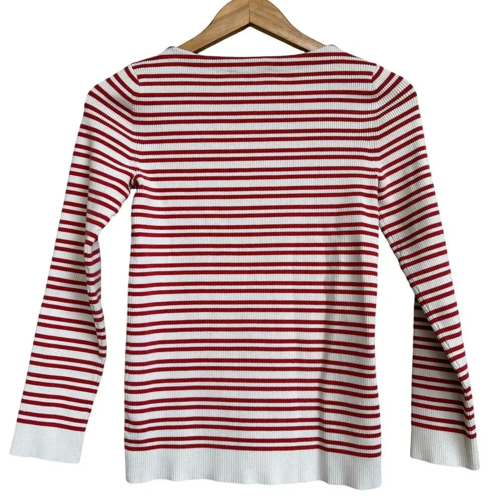 Tory Burch Ribbed Knit Striped Top Size S Cream color with Burnt Orange Stripes - Picture 2 of 6